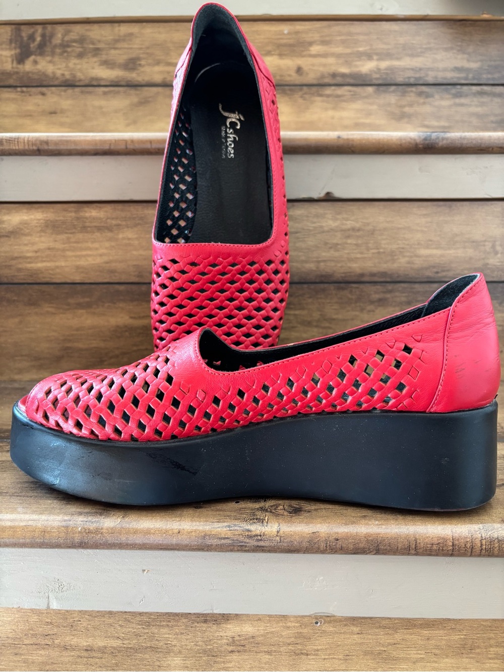 JC SHOES Red Laser Cut Loafer Style Synthetic Shoes
